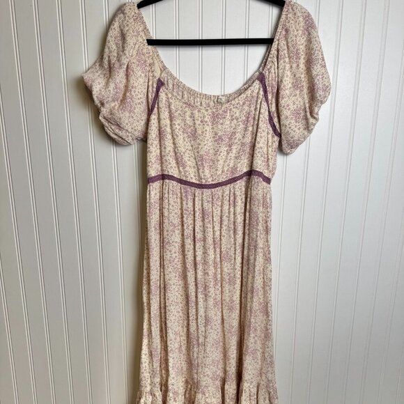 Easel Pink Floral Scoop Neck Puff Sleeve Midi Dress Size Large A33 - Picture 3 of 7